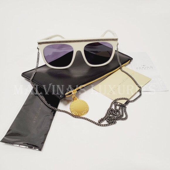 STELLA MCCARTNEY SUNGLASSES SC00435 OVERSIZED WHITE FALABELLA SILVER CHAIN main image 4